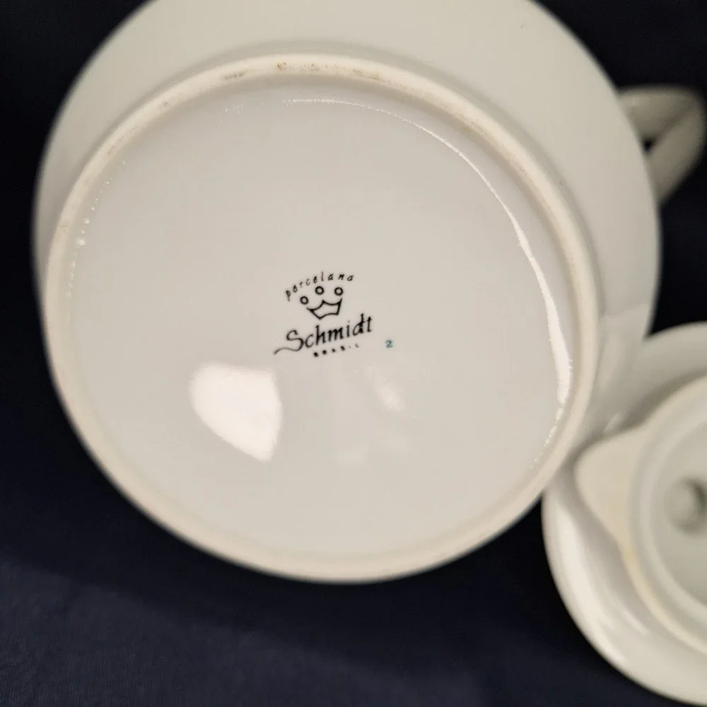 Schmidt Porcelain Coffee Tea Pot Christmas Holly Leaf Berry + other Cream Sugar